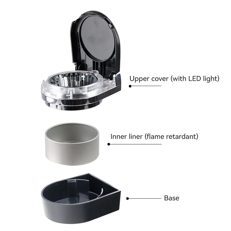 Best Selling Universal chrome coated home office desk car dashboard LED Lighting cigar cigarette portable car ashtray with lid