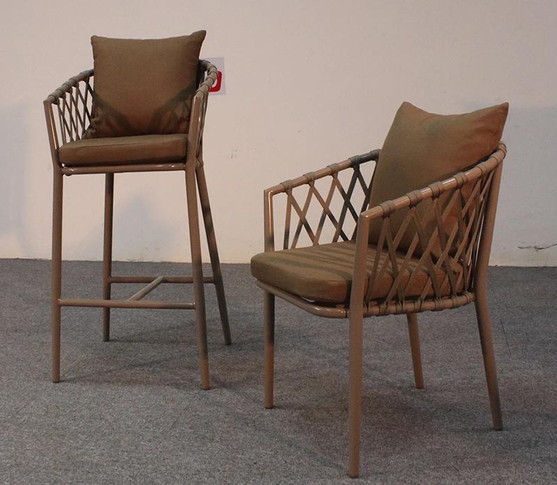 Modern Design Aluminum weaving rope Bar Chair Indoor Outdoor Bar Stool for Garden