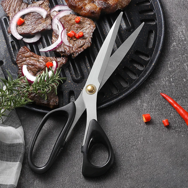 Stainless Steel Scissors For Poultry Kitchen Tijeras Outdoor Picnic Barbecue Hotdog Steak Meat Scissors Korean Kitchen Gadgets