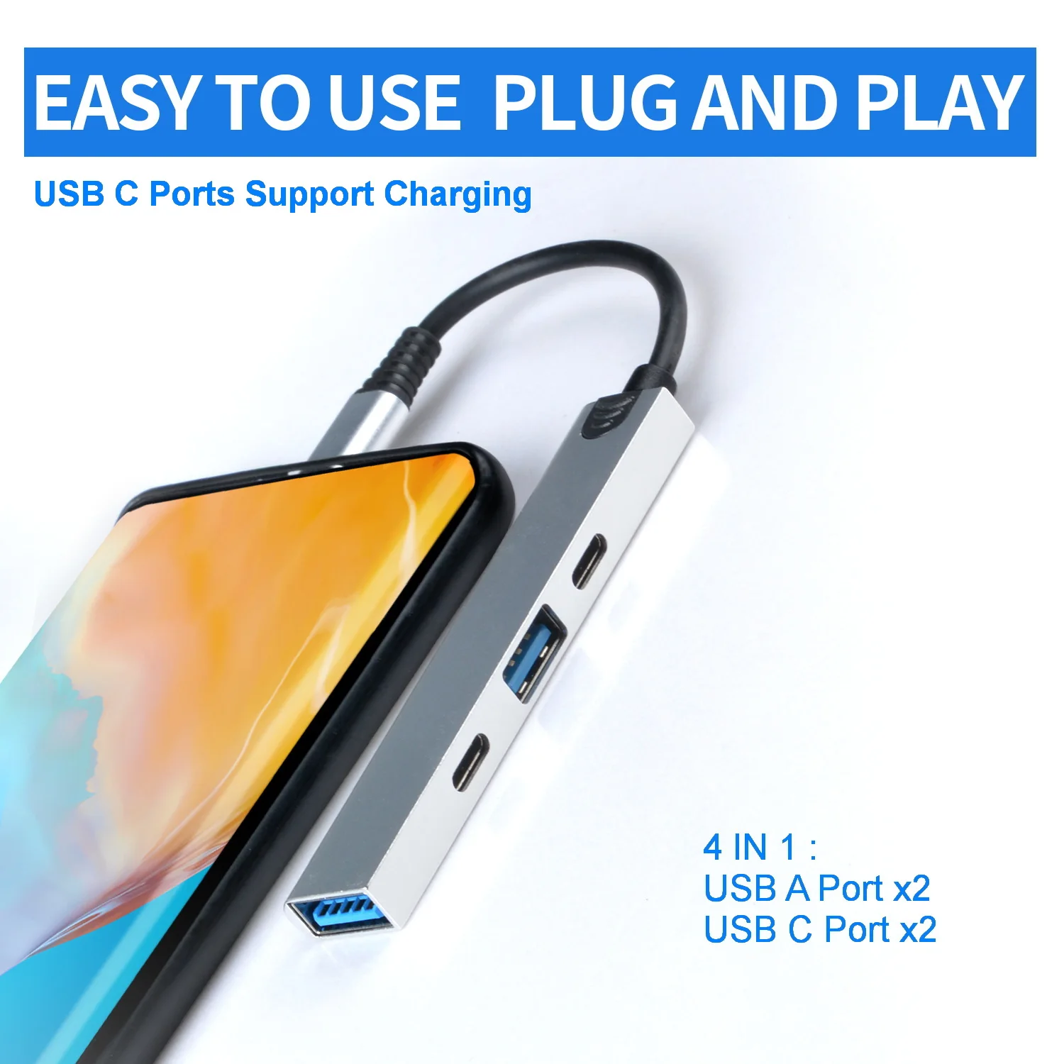 Multifunction USB HUB 4 IN 1 USB C HUBs with charging port for iPhone iPad Mobile Phone Tablet laptop OTG MIDI Adapter