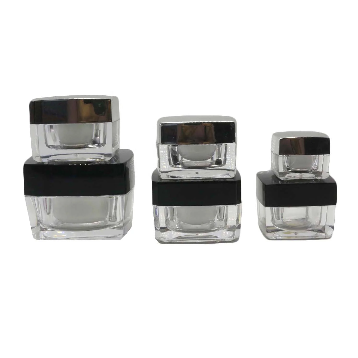 Luxury 15g 30g 50g silver Square Acrylic Cream Jar For Cosmetics packaging ARB-016C