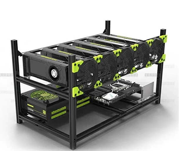 6 GPU Aluminum Stackable Open Air Computer Frame Rig Veddha