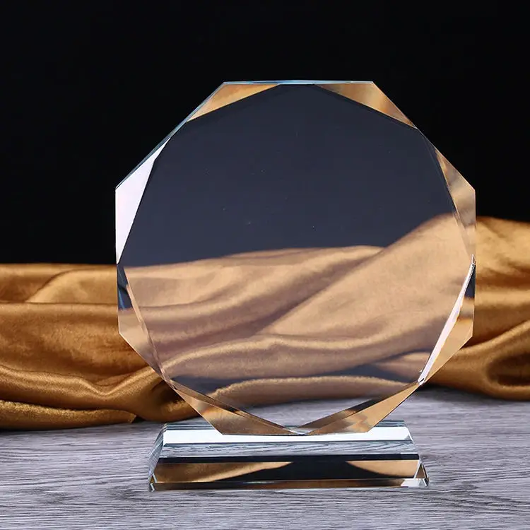 Honor of crystal 3d Carved Round Blank Glass Awards Custom Logo Gift Glass Crystal Trophy Award