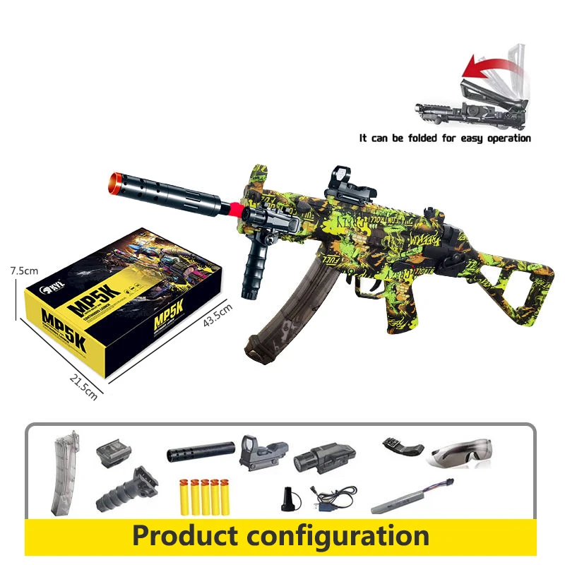 Electric MP5K gel splatter blaster gun Christmas gift fast shooting MP5 electric splatter toy gun for kids