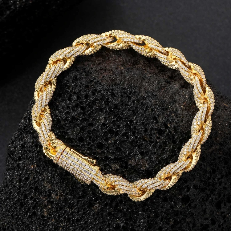 8mm Iced Out Rope Chain Bracelet Set Hip Hop Jewelry Twisted Necklace Rope Snake Figaro Chain Necklace for Man Women