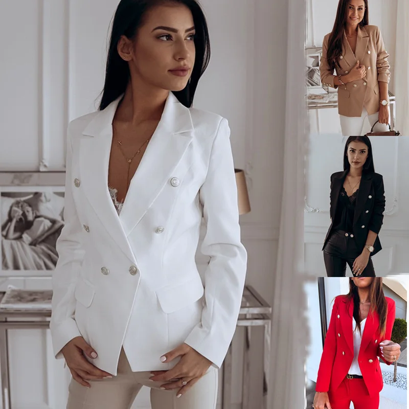
2021 Classic Design Black Colored Elegant Luxury Slim Fit Double Breasted Formal Casual Office Jacket Ladies Blazers For Women 
