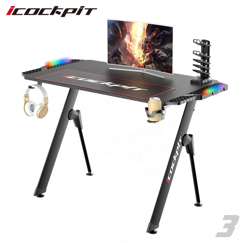 Saitu Customized Professional Carbon fiber panel mesa gamer Table Gamer Gaming Desk Table Gaming Desk RGB