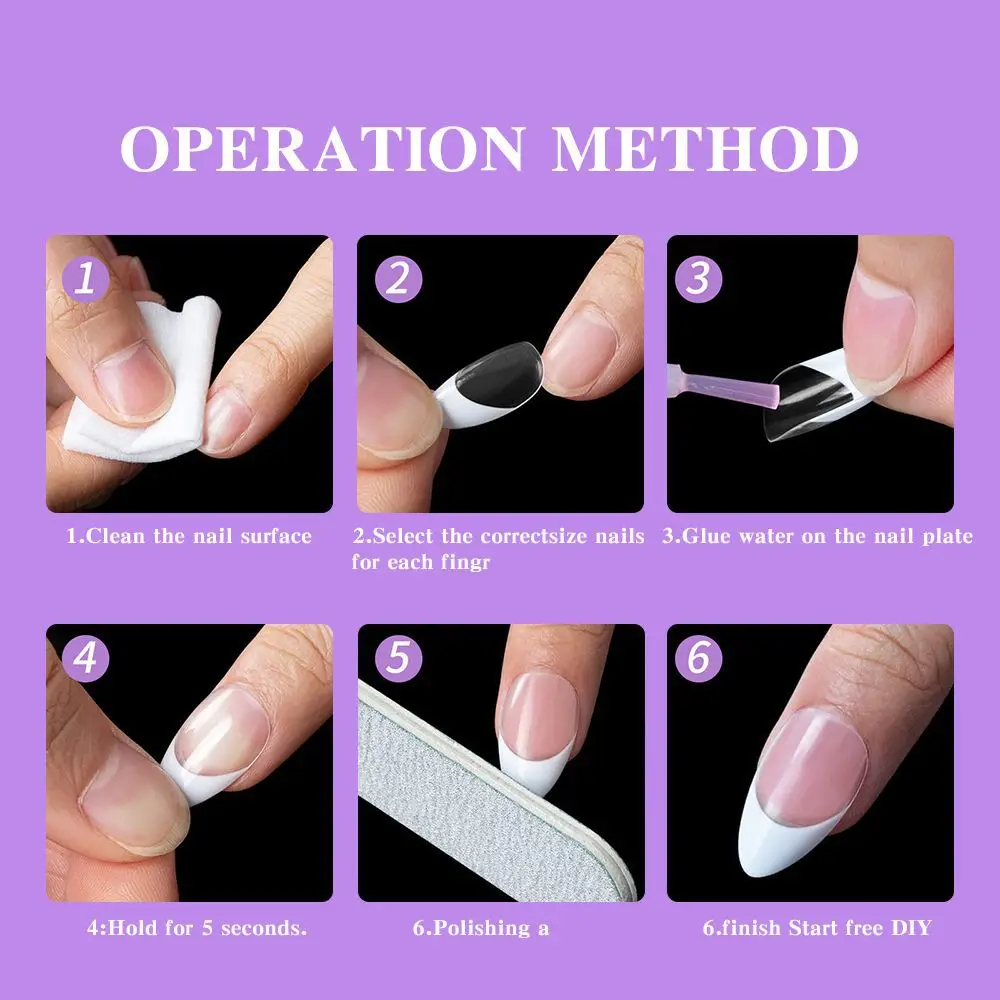 Full Cover White Clear Artificial Acrylic Nail French Tip Short Square Coffin Almond Press Nails Finger Soft Gel For Diy Nail