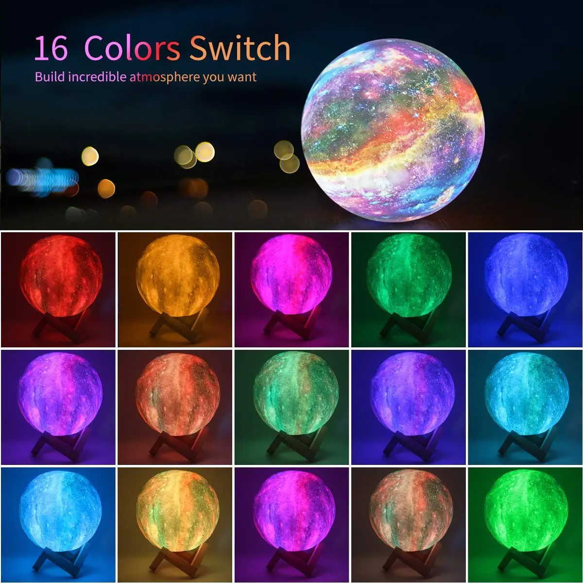 3D Moon Lamp 16  Colors Gradient Kids Night Light 15cm LED AAA Battery Moon and Star Lights Customised Moon Lamp