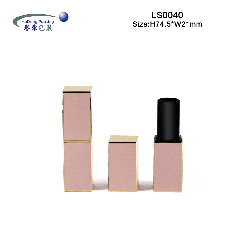 
Custom logo high-end empty pink luxury square gold lipstick tube cosmetic bottle magnet lipstick case 