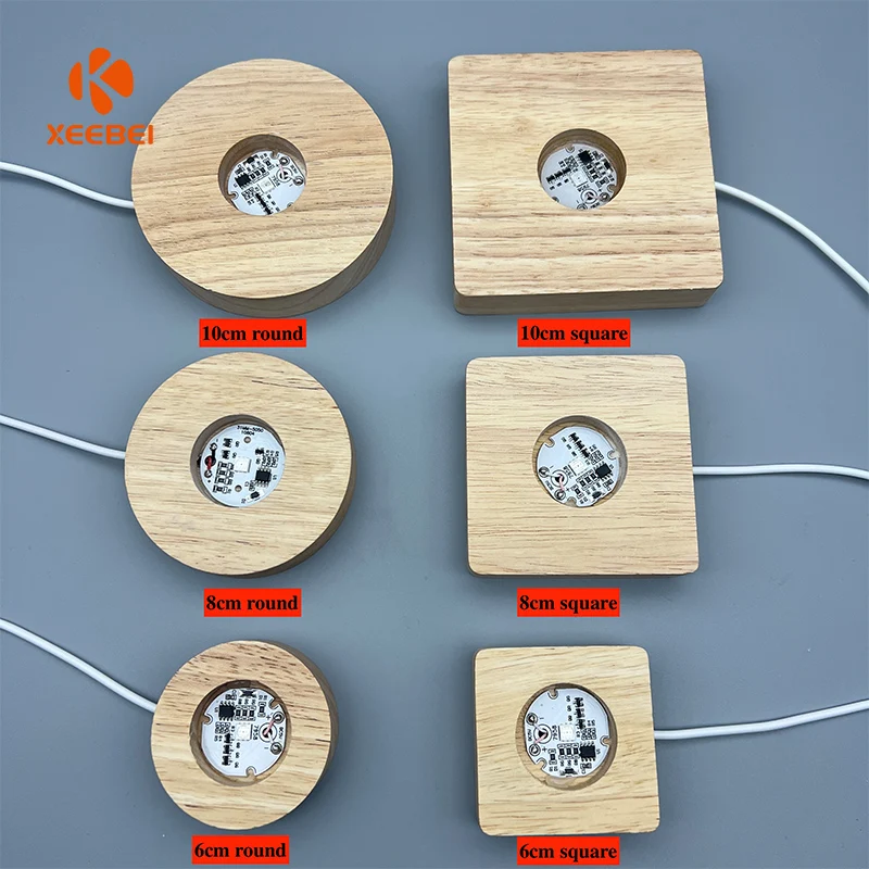 Wholesale Bedroom Desktop RGB Control Acrylic Wooden Base Lamp 3D Night Light gift warm light USB   Wooden Led lamp base