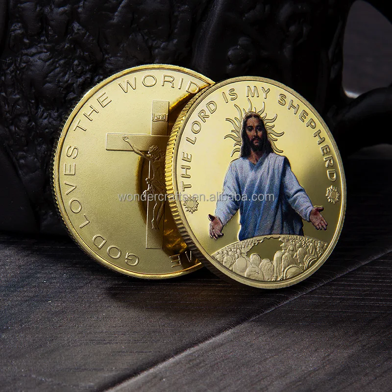 WD Wholesale Papistry Christian Cross Gold God Lord Coin Catholicism Jesus Christ Crucifix Religion Commemorative Coins