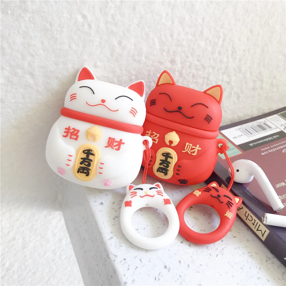 
 Чехол для AirPods, милые японские чехлы для наушников Lucky Cat для Apple Airpods 2, чехол для наушников, мягкий силиконовый чехол для наушников, чехол  