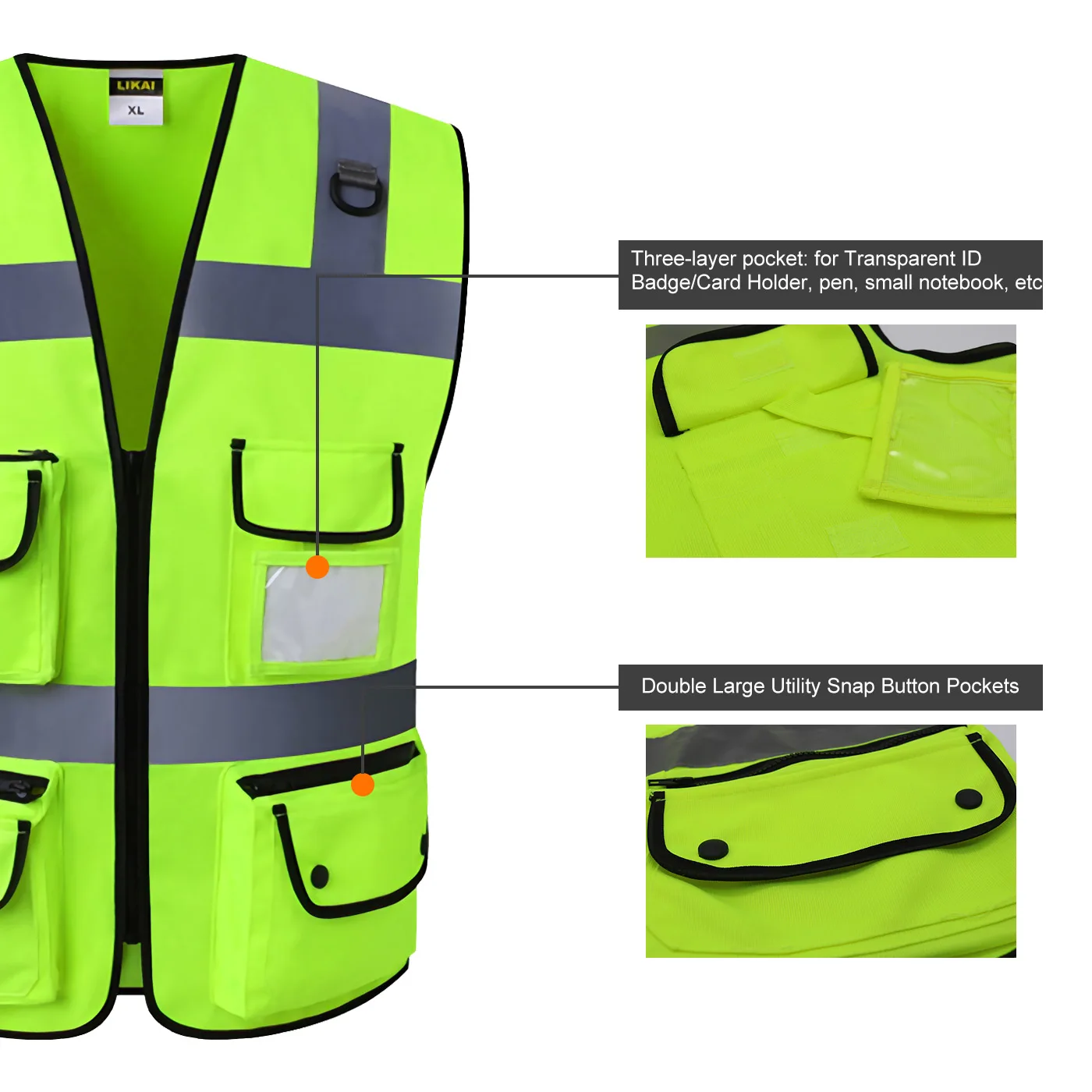 Larnmern Safety Vest Night Reflective Jacket Security Waistcoat Warp Safe Color Clothes Vest