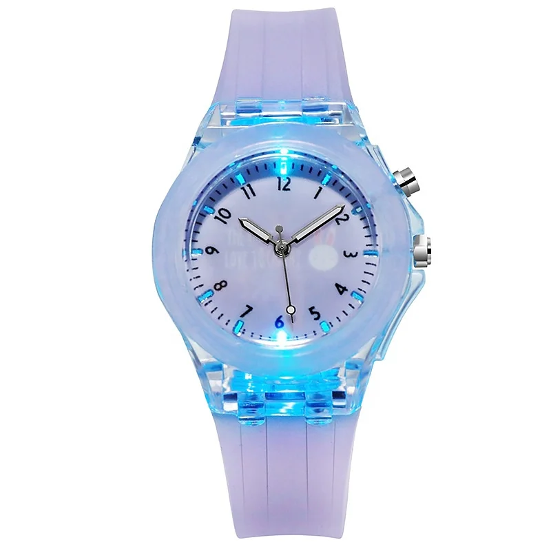 silicone boys girls teenagers children kids cartoon colorful luminous rabbit watch cute pink blue silicone student wrist