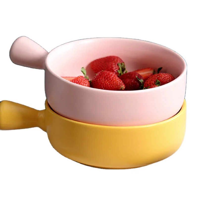 Ceramic pan solid color matt glaze bowl with handle ceramic soup bowl