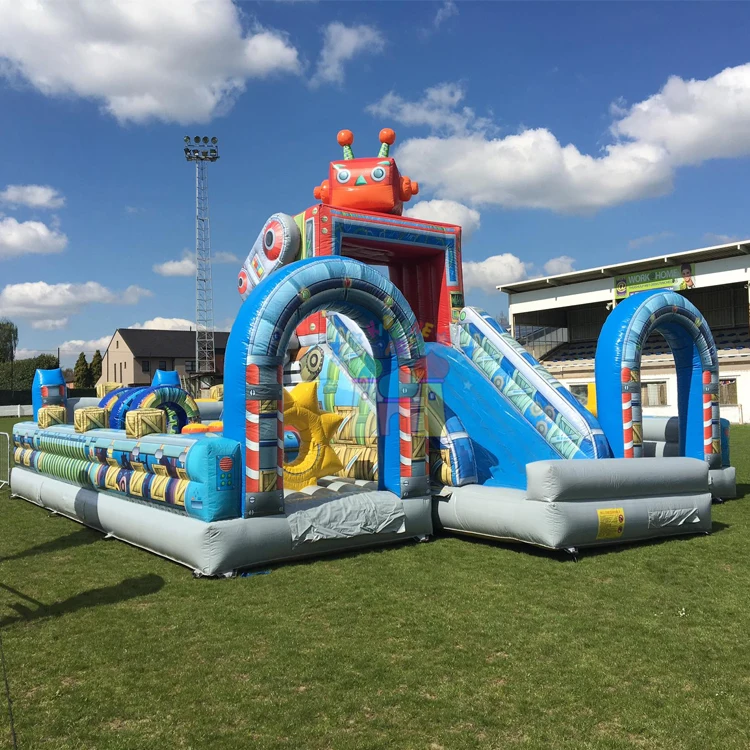 Outdoor mega kids jumping castle commercial piepusamais slidkalnins inflatable robot slide