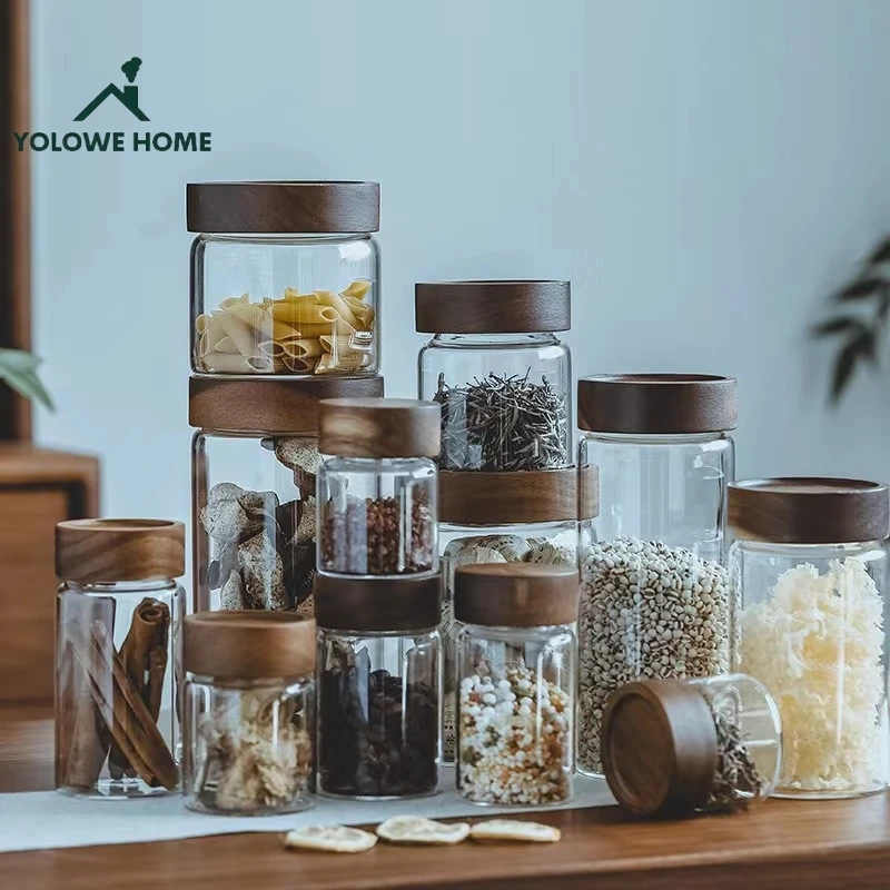 YOLOWE HOME Modern Design Airtight Glass Jars with Screw Lids Food Storage Containers Candy Coffee Party Foods Kitchen Storage