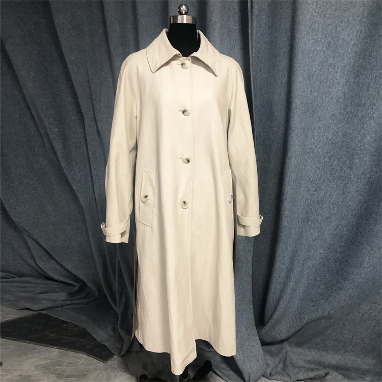 Wholesale Latest Fashion Long Sleeve Belt Blog Designer Ladies Women long soft thin Leather Trench Coat