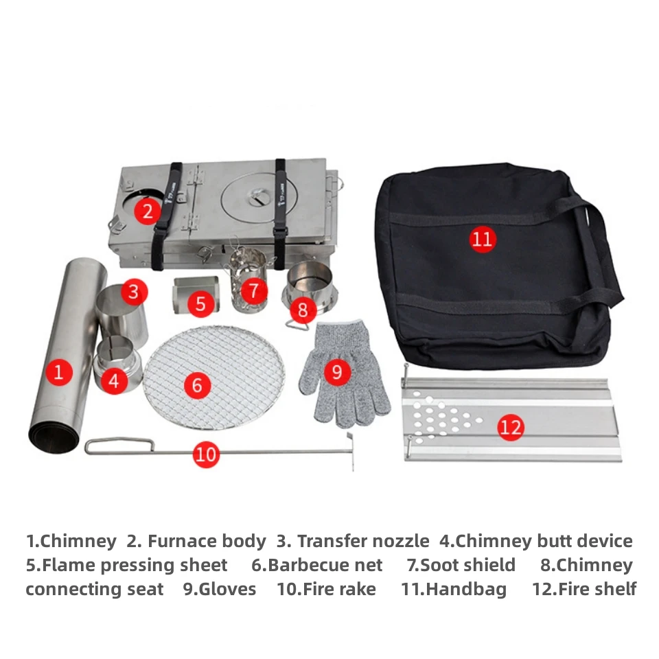Portable Barbecue Grill  Camping Wood Stove Folding Fire Wood Heater For Winter  stainless steel Tent Stove