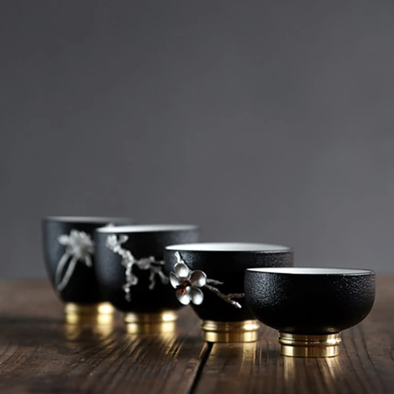 High-grade Small Tea Cup Frosted Black Gold Handle Tea Cup Sets Ceramic Fancy Wedding Gift Tea Cups China