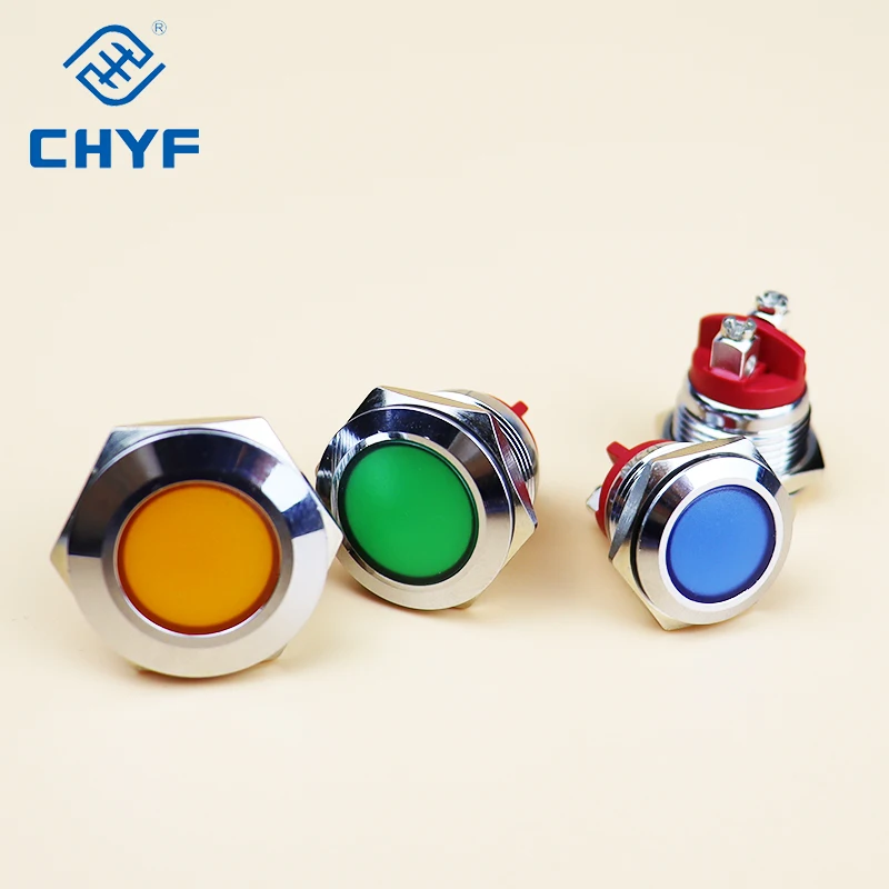 Metal Indicator Light Mounting Hole Size 12mm(1/2 inch) Voltage AC/DC 12V/24V/110V Current 20mA Green Yellow Red Blue White (24