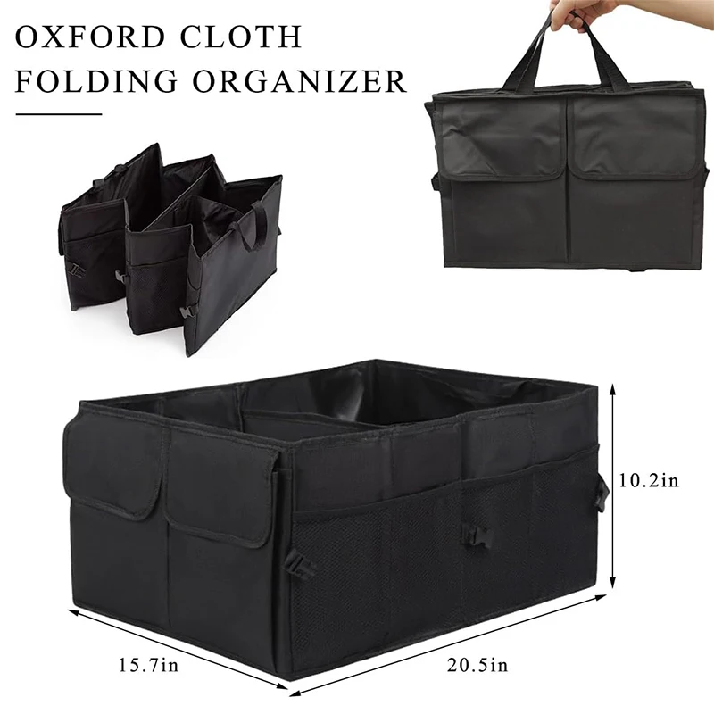 U702 Large Capacity Auto Car Trunk Backseat Organizer with Soft Handle Collapsible Multi Compartment Trunk Organizer for Car