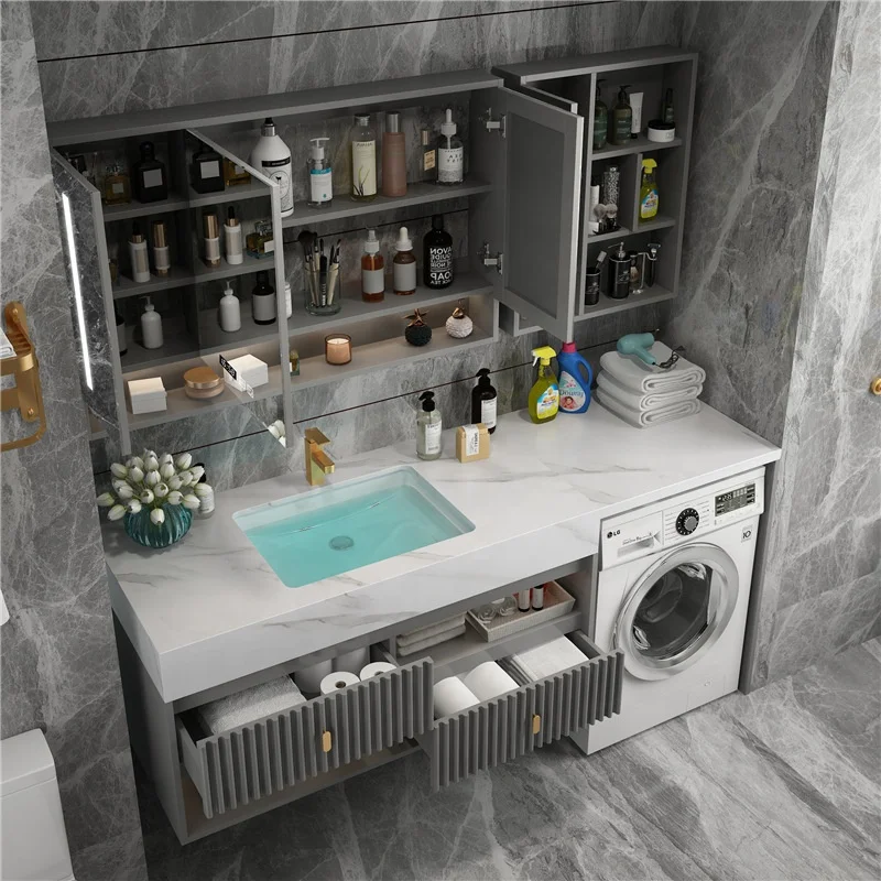 Simple rock plate bathroom cabinet combination modern bathroom washbasin balcony drum washing machine integrated cabinet