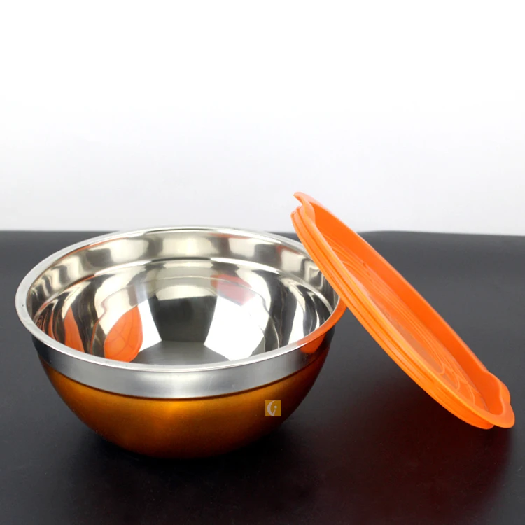 7-Piece Colorful Mixing Bowl Set Round 201 Stainless Steel Serving Salad Bowl with Plastic Lids