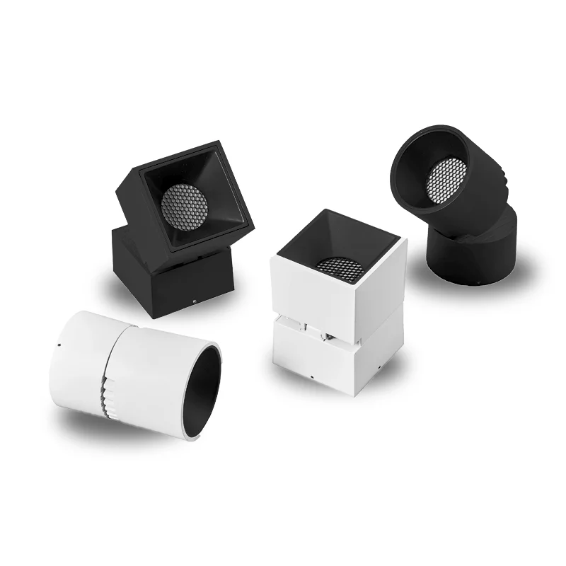 LED Surface-mounted square folding spotlights for home use without openings, adjustable angle honeycomb anti-glare downlights