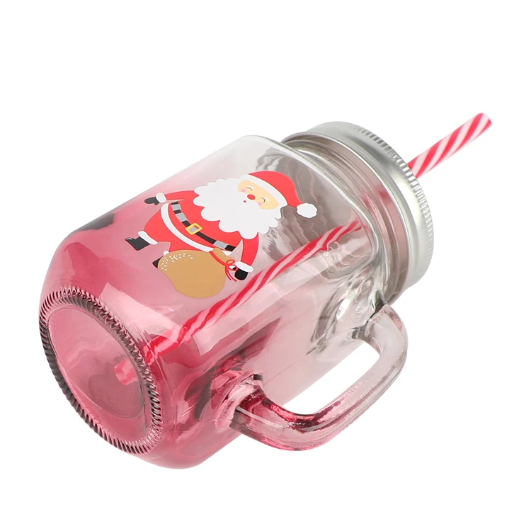 Welford 16 oz Old Fashioned Colorful Drinking Glass Mason Jar Mugs with Handle and Straws