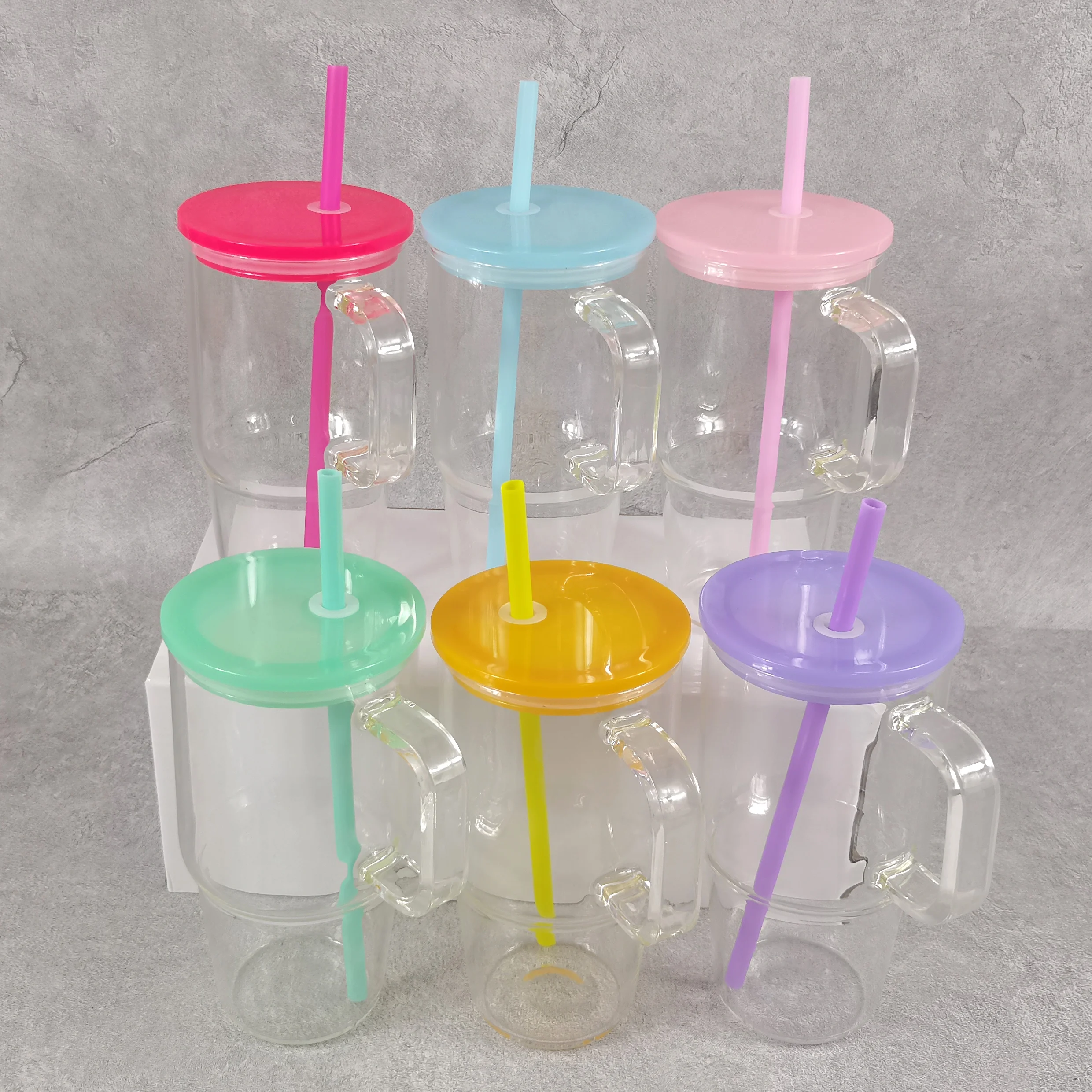 USA warehouse jelly glass cup High borosilicate 20oz frosted glass sublimation tumbler coffee mug with color plastic lids