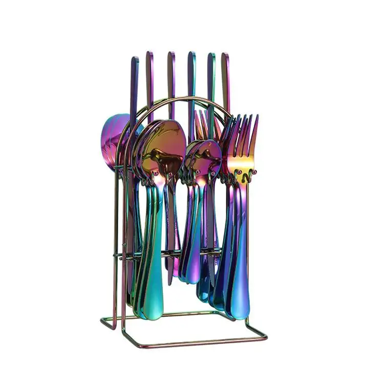 Wholesale Steak Knife Fork Spoon Dinnerware Tableware 24 Pcs With Holder Western Flatware Stainless Steel Cutlery Set