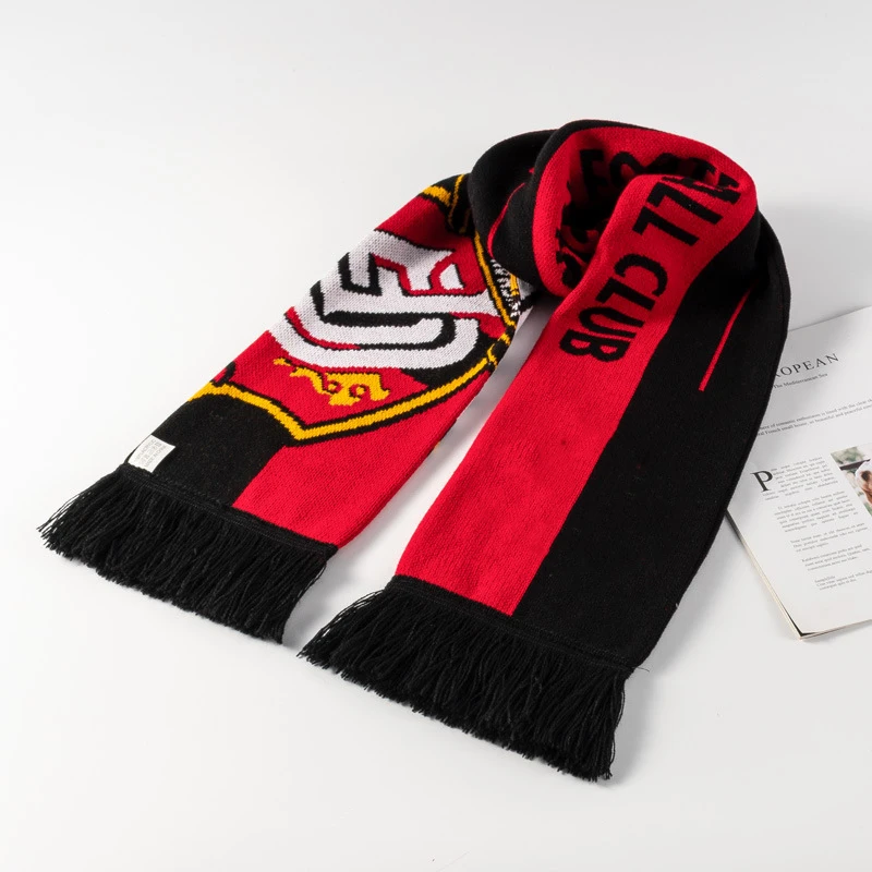 Football Club Football Fan Scarf Custom Printed Fan Cheer Scarf Acrylic Knitted Jacquard Sports Fan Cheer Football Scarf