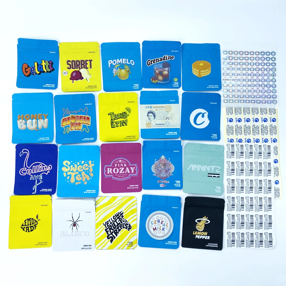 
In Stock 3.5g Stand Up Cookies Runtz Ziplock Packing Smell Proof Mylar Bag Custom Printed 