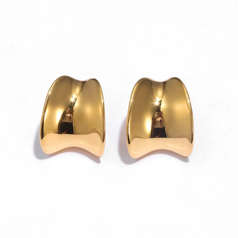 Luoyan High Quality Basic Surface Studs DIY Jewelry 18k Yellow Gold Stainless Steel Irregular Concave Hawaiian Earings