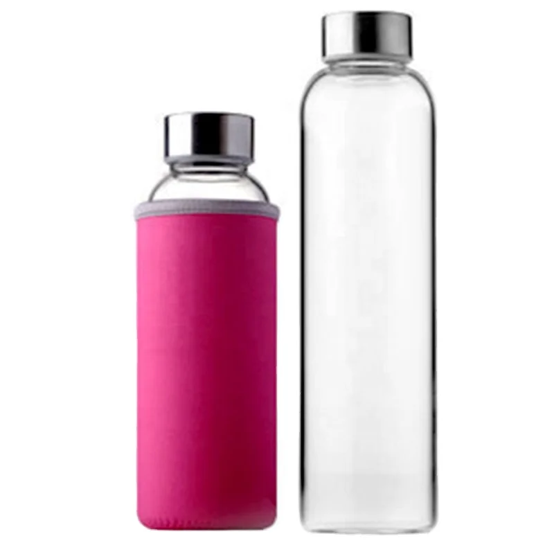 Stainless Steel Leak Proof Lids Reusable Drinking Bottle Eco Friendly Frosted Clear Glass Bottle For Water