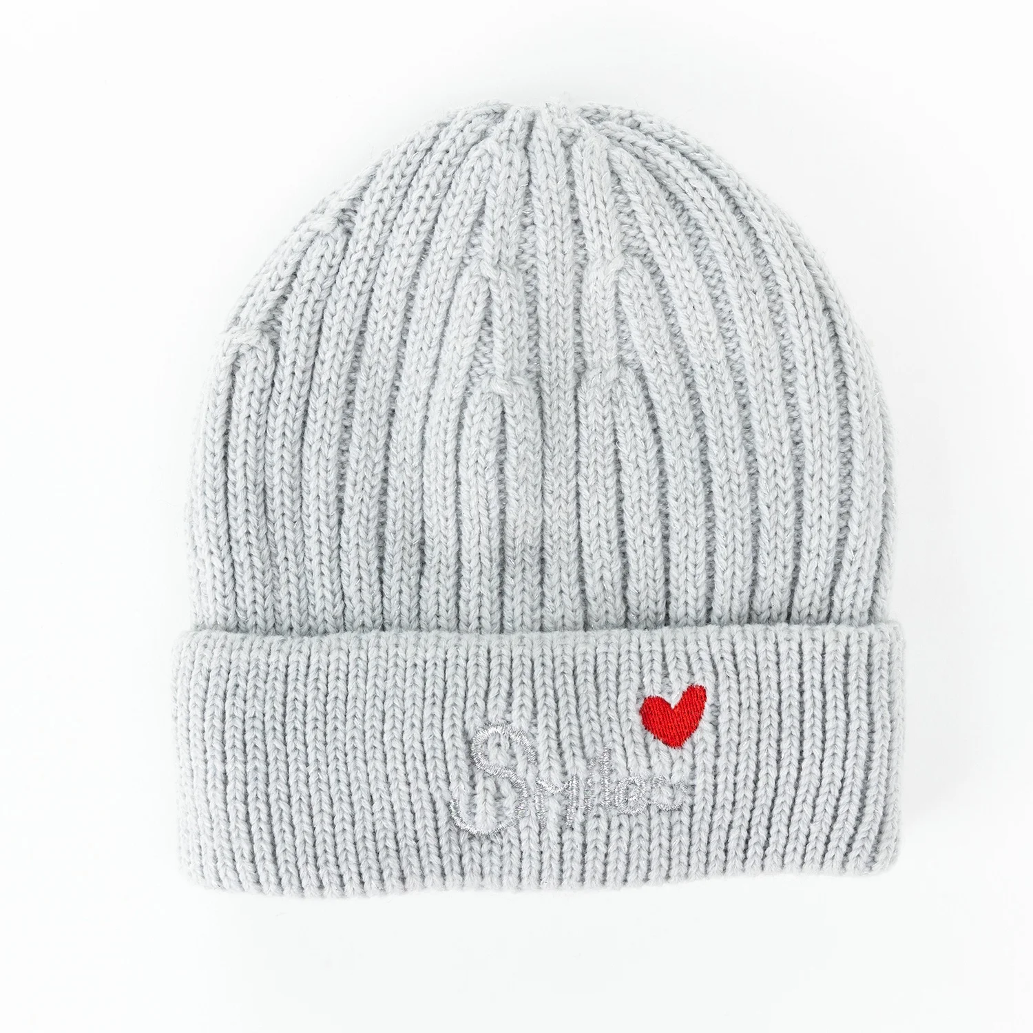 Winter Toddler Girls Boys Unisex Crossknit Fine Ribbed Skullcap Roll up Cuffed Casual Embroidery heart Decor Hat Bonnet Beanie