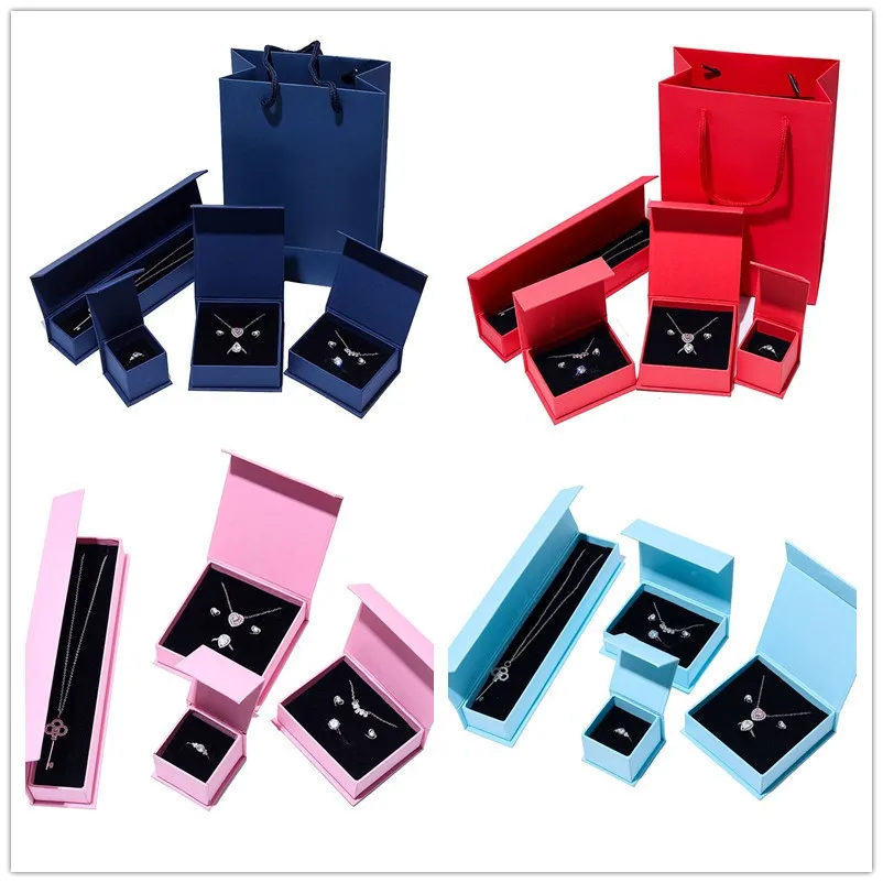 Wholesale Magnetic Closure Necklace Jewellery Gift Packaging Navy Blue Bracelet Box Paper with Logo