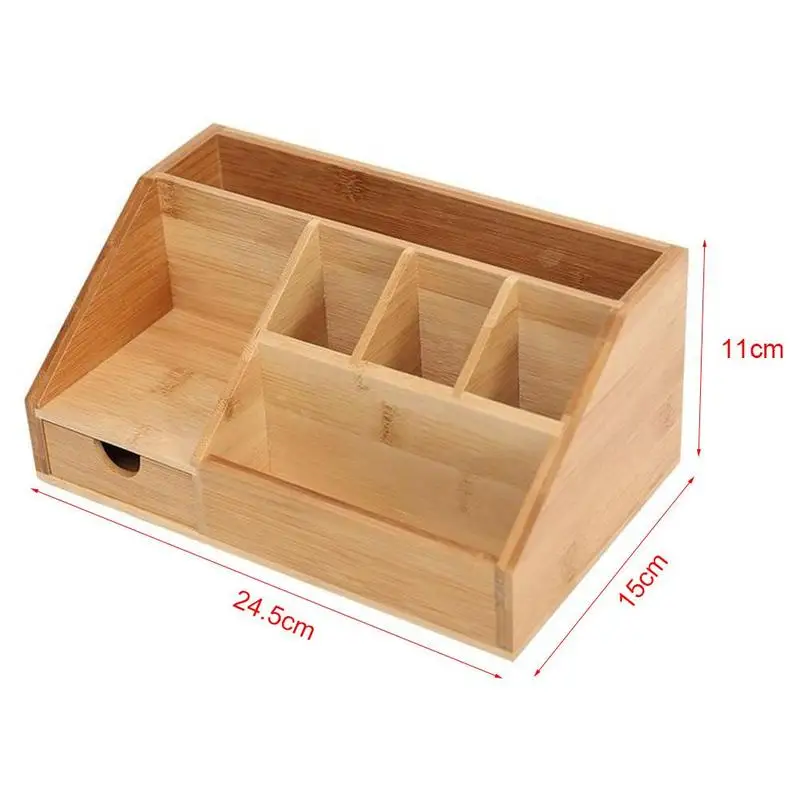 Bamboo Desktop Storage Box Natural Wooden Office Pen Holder Multifunction Stationery Splicing Pencil Cosmetic Desk Organizer