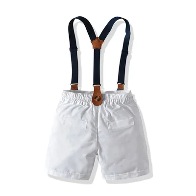 Baby Boy Gentleman Clothes Set Summer Suit For Toddler White Shirt with Bow Tie+Suspender Shorts Formal Newborn Boys Clothe