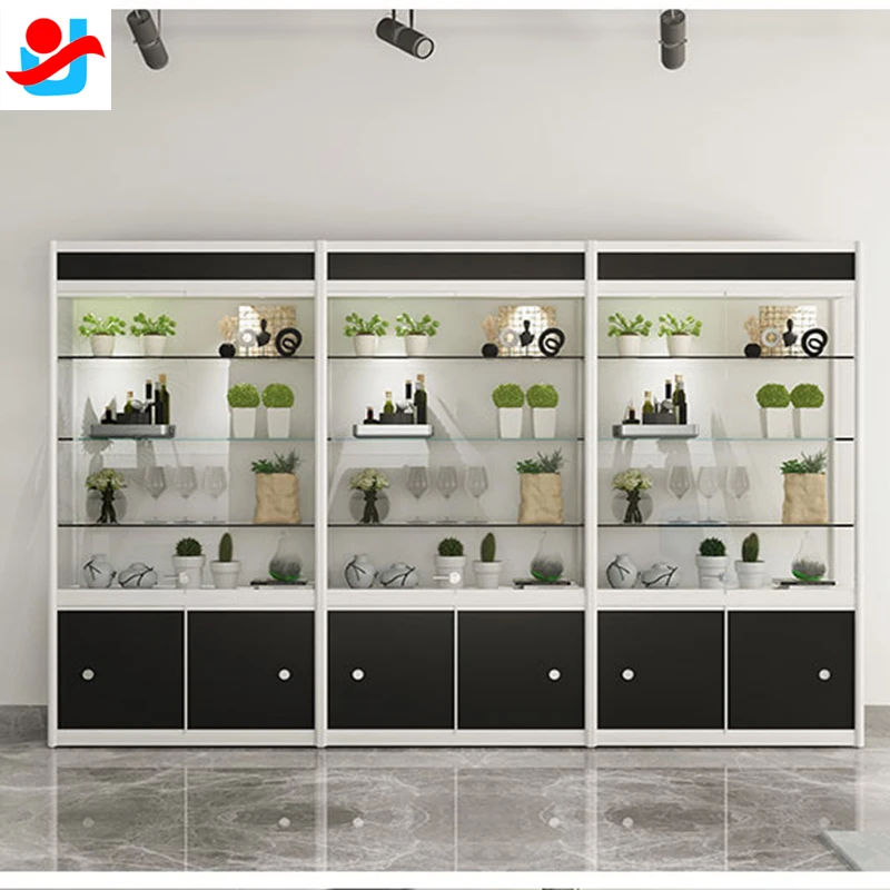 glass display cabinet with led lights/design glass showcase for home /glass living room showcase design