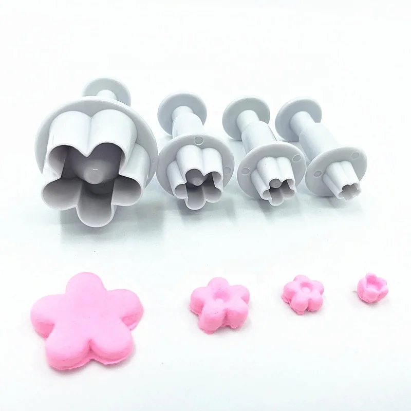 DIY Popular 3pcs Little Flower Shape Plastic Plunger Fondant Cutter Set Cake Decorating Tools