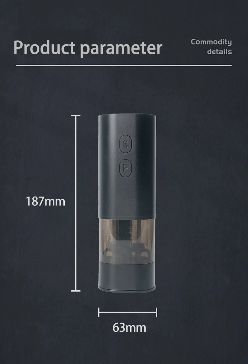 SP 2-in-1 salt& pepper grinder,  the LED indicator light is polished immediately, the translucent silo margin is clearly visible