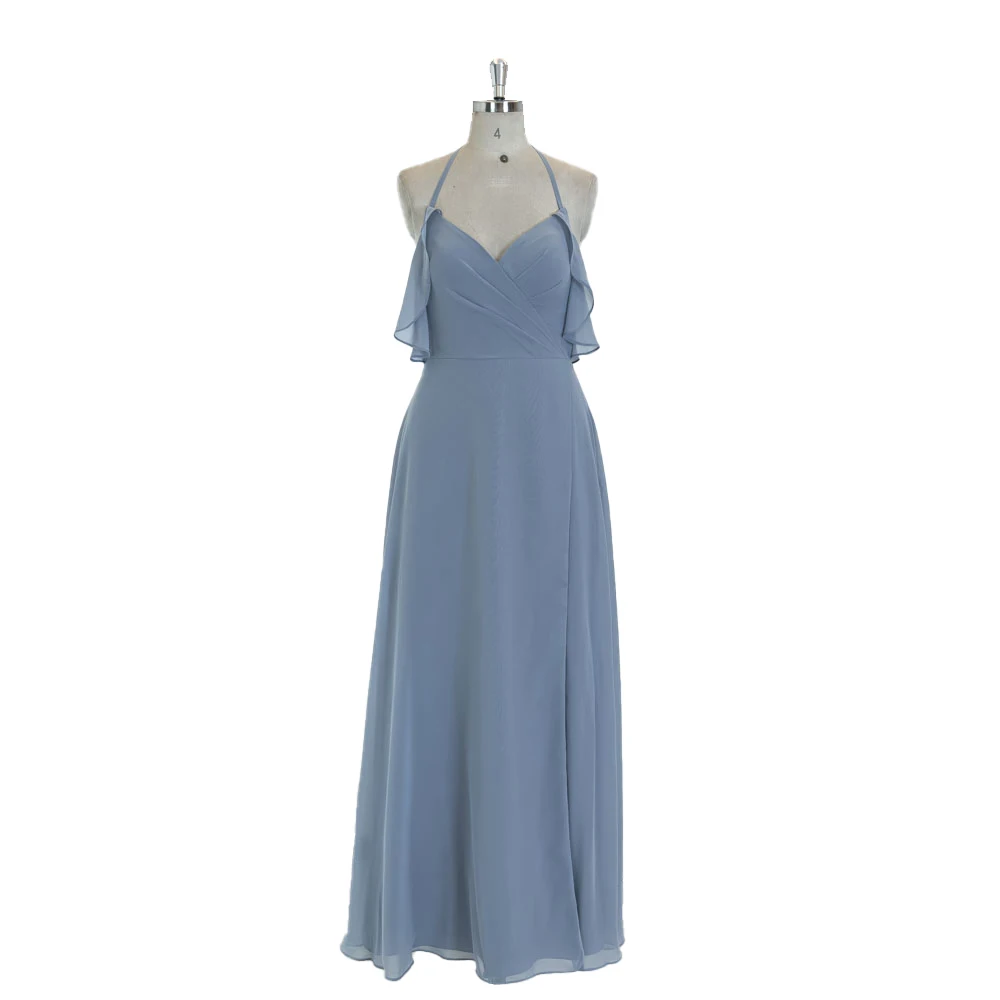 TEENYEE Asymmetric Chiffon Ruffle Sleeves Cocktail floral Evening Dress long Gown bridesmaid Dresses Elegant