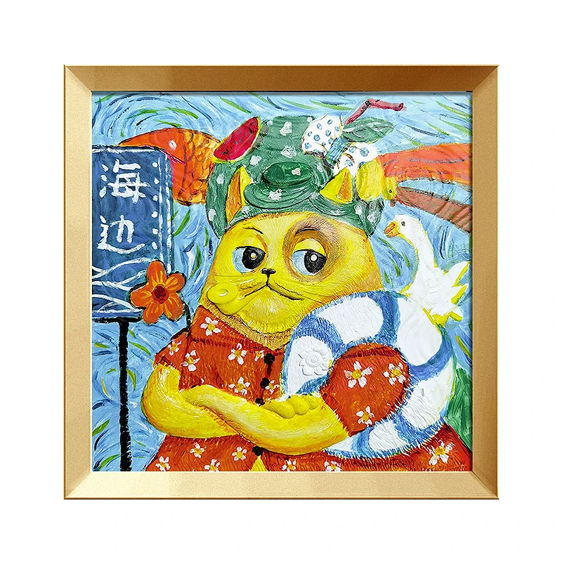 35x35 cm Picture By Numbers Fan Cat Cartoon Figure Oil Painting Drawing on Resin Hand Painted Chinese Character