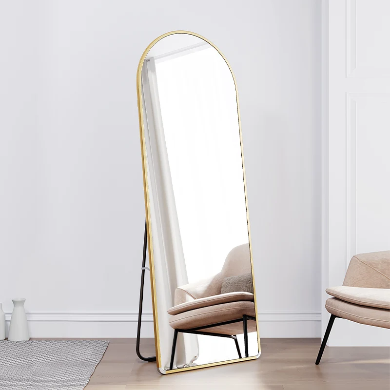Factory Wholesale Glod Arch Shape Wall Mounted Large Floor Mirrors Standing Aluminium Alloy Framed Mirror Living Room Mirrors