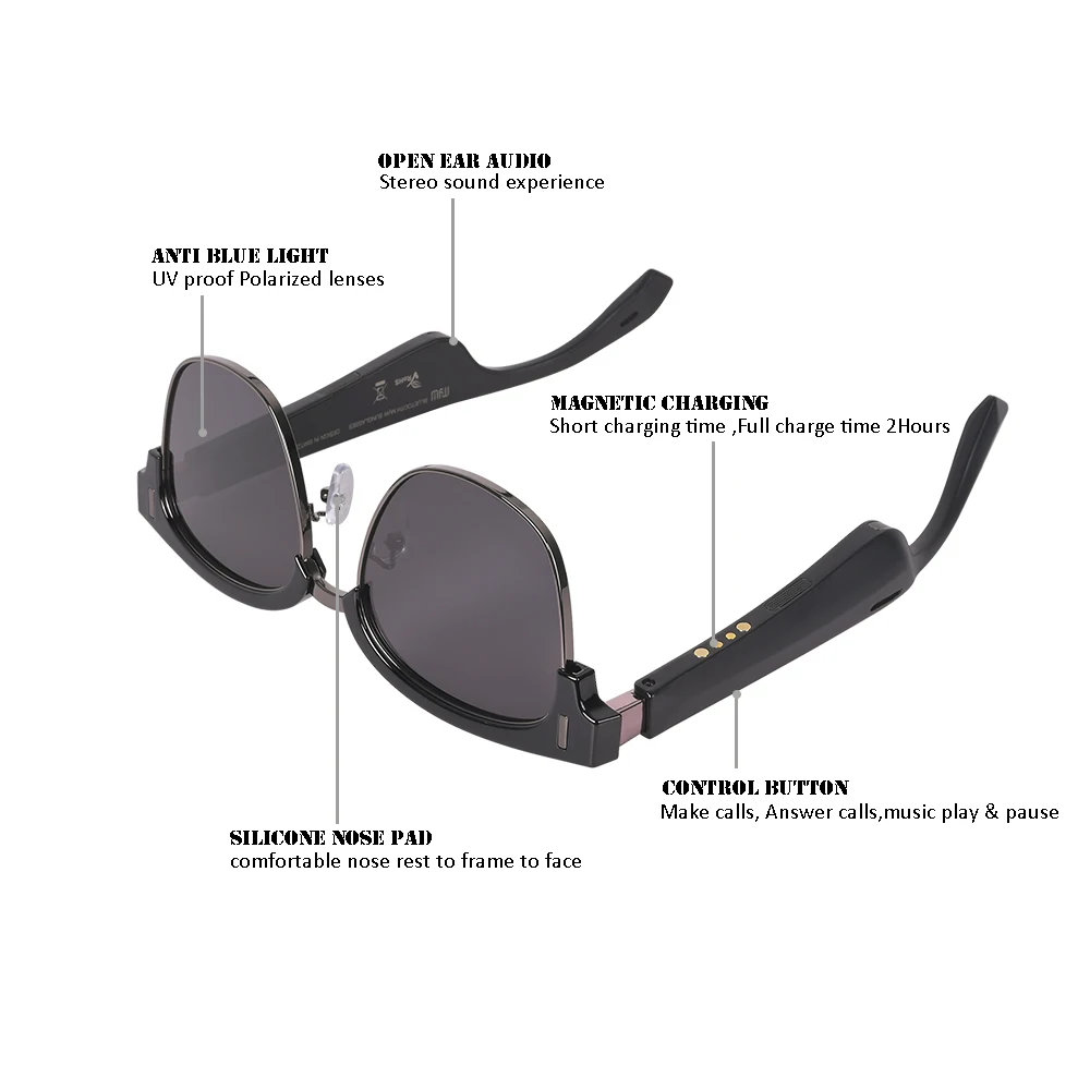 Bone Conduction Wireless Bluetooth Sunglasses Polarized Glasses Lenses audio sport sunglasses