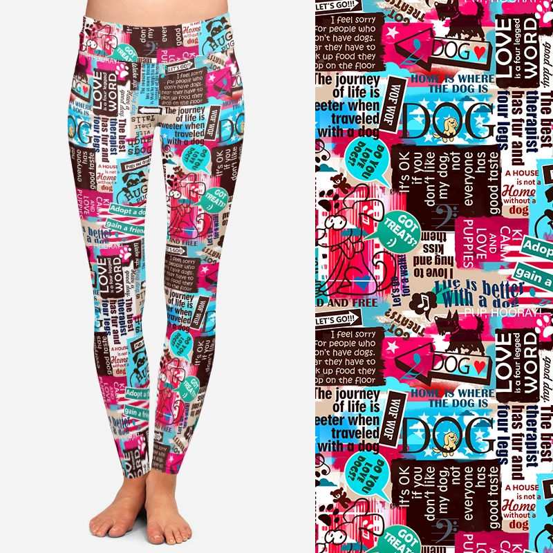 Dog puppy slogans printed leggings Women High yoga waist buttery soft 92% polyester 8% spandex leggings for women