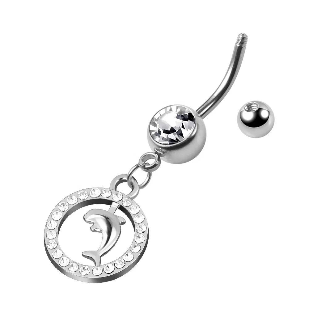 New fashion stainless steel navel piercing jewelry cute dolphin dangle belly button rings wholesale